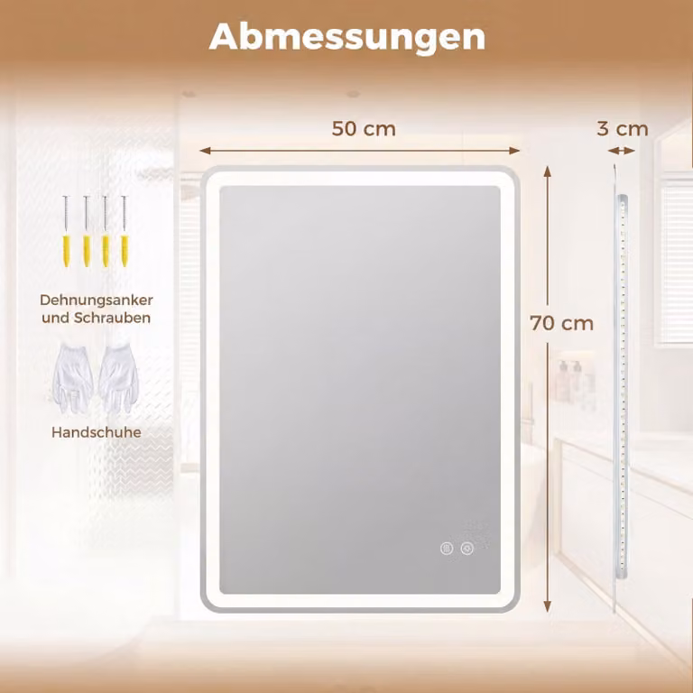 Espejo de baño moderno Northix con iluminación LED regulable, diseño rectangular y acabado blanco, An/Al: 70 x 50 cm