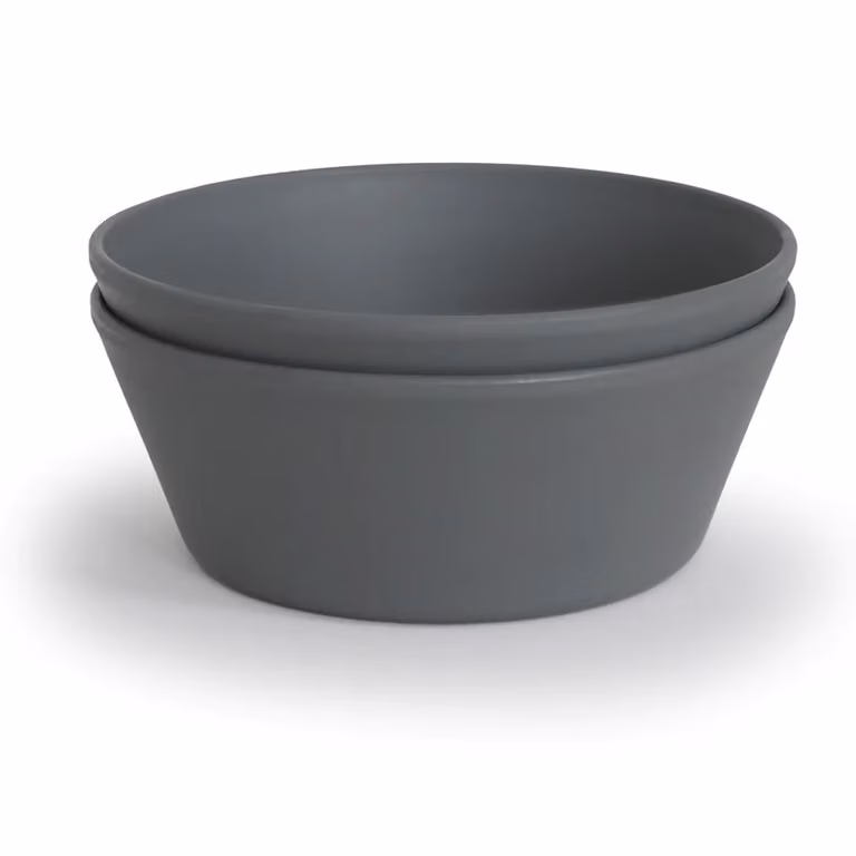 Pack de dos bowls redondos Mushie en color gris de polipropileno aptos para microondas y lavavajillas