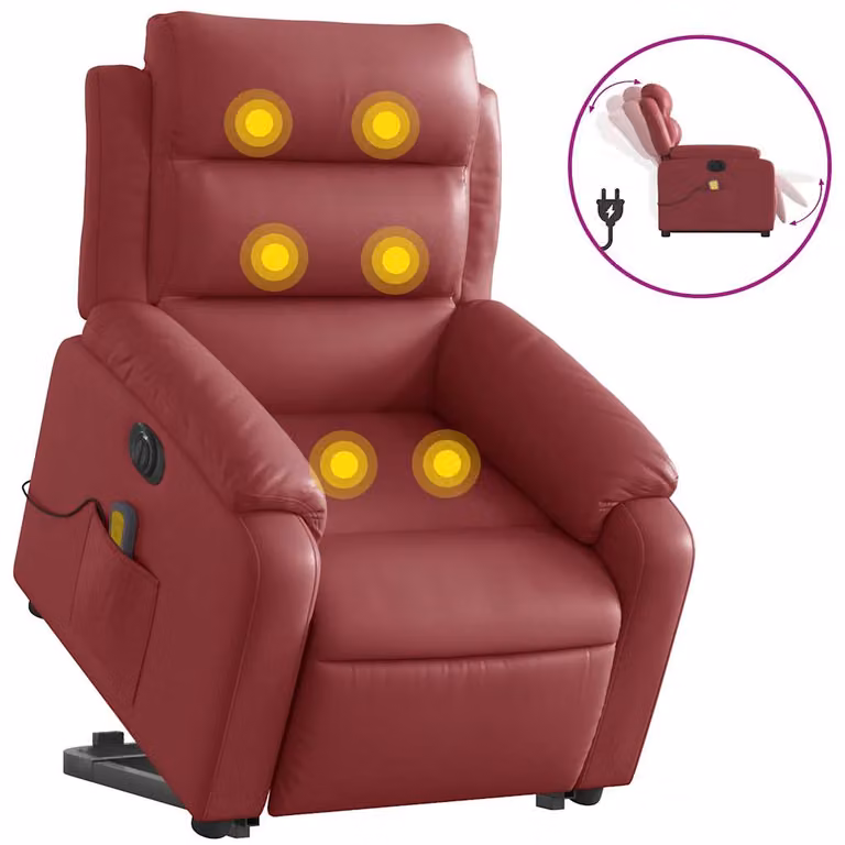 Sillón de masaje elevable eléctrico vidaXL en cuero artificial rojo con reposabrazos
