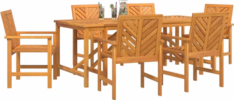 Conjunto de comedor de jardín Syfax de 7 piezas en madera de acacia marrón de estilo moderno