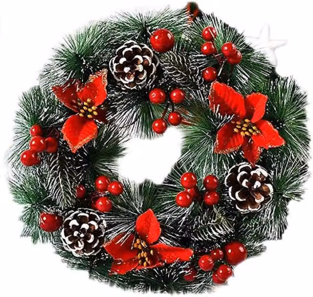 Corona Navideña Idena con 10 LED Blancos Cálidos y Temporizador para Decoración de Navidad y Adviento, Diámetro: 25 cm