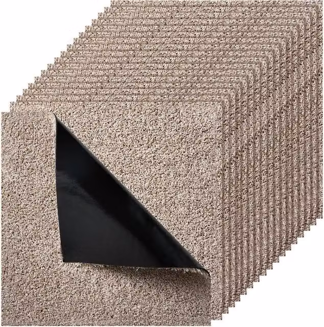 Baldosas de moqueta autoadhesivas Vevor de poliéster, lote de 10 unidades, color marrón claro y beige, An/P: 45,72 x 45,72 cm, Al: 1,2 cm