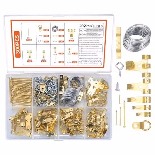 Kit de 300 piezas de ganchos y accesorios de acero galvanizado para colgar cuadros con clavos y tornillos de la marca XKQYX