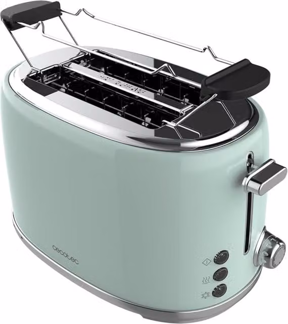 Tostadora Cecotec Toast&Taste 1000 Retro de 980 W en color turquesa con acabado en acero inoxidable y apagado automático