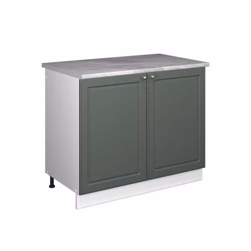 Mueble bajo para fregadero Vicco Fame-Line estilo casa de campo en verde dorado y blanco con encimera de mármol de 100 cm