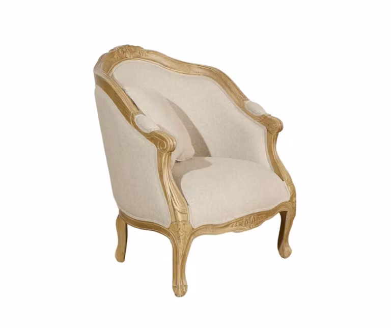 Sillón bergère clásico Robin des Bois de madera maciza con tapizado de tela floral en beige y blanco