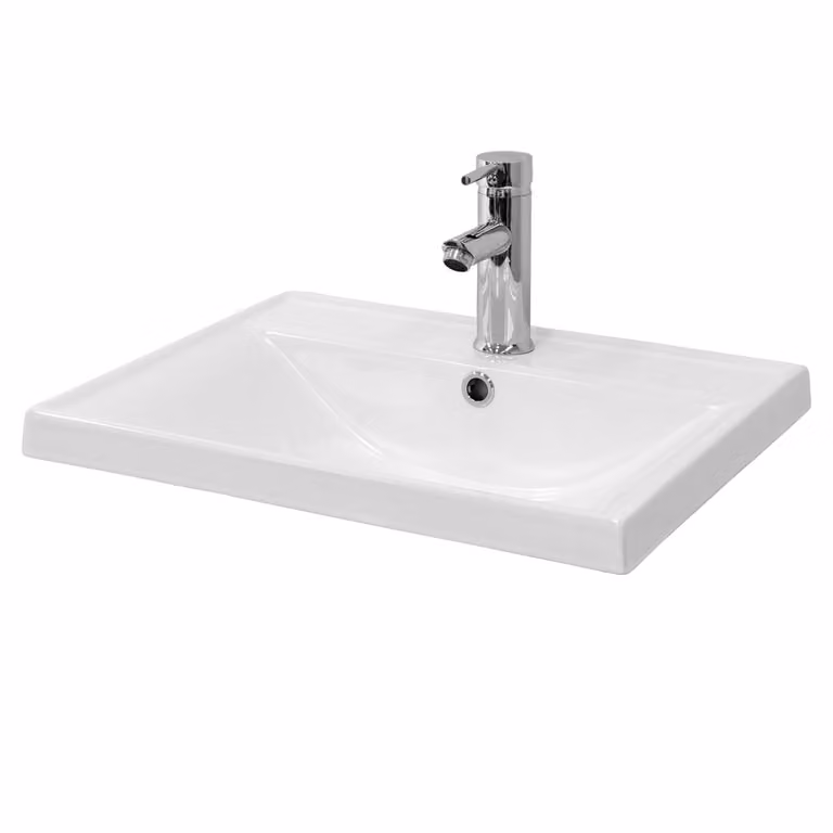 Lavabo rectangular de cerámica blanca encastrable con rebosadero An/P/Al: 51,0 x 41,5 x 9,0 cm