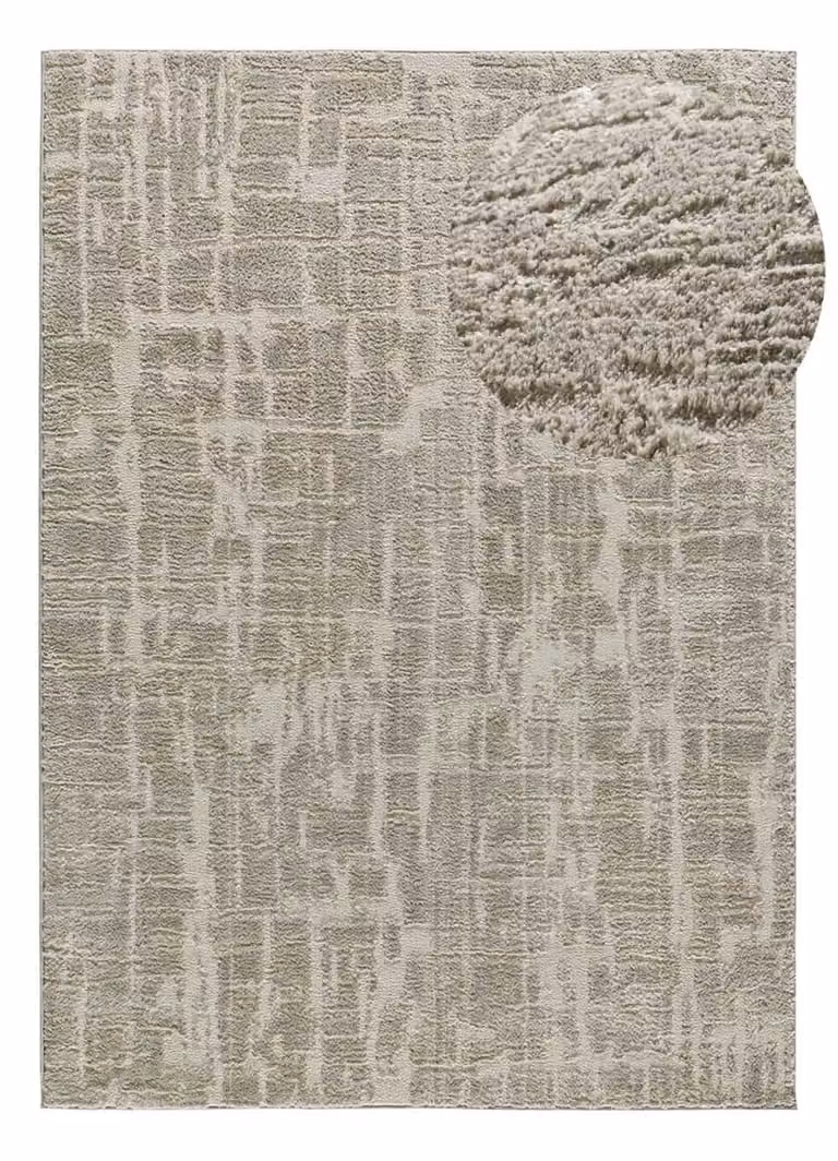 Alfombra de pelo largo Atticgo con diseño geométrico en gris, beige y plata, An/P: 160 x 230 cm