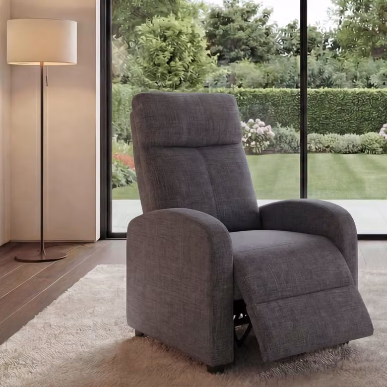 Sillón de televisión reclinable Mendler HWC-F76 tapizado en tela color gris-marrón