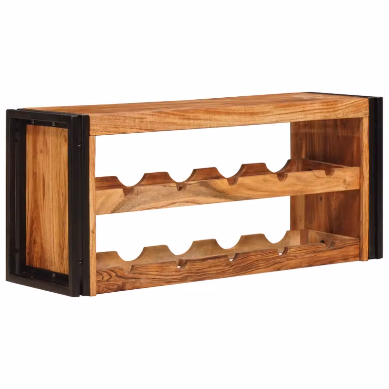 Estante de vino vidaXL de madera de acacia sólida y metal en color marrón, estilo industrial, An/P/Al: 100 x 45 x 33 cm