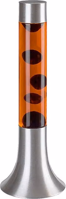 Lámpara de lava decorativa Poppilol de Rabalux con LED de 25W, color naranja y base plateada
