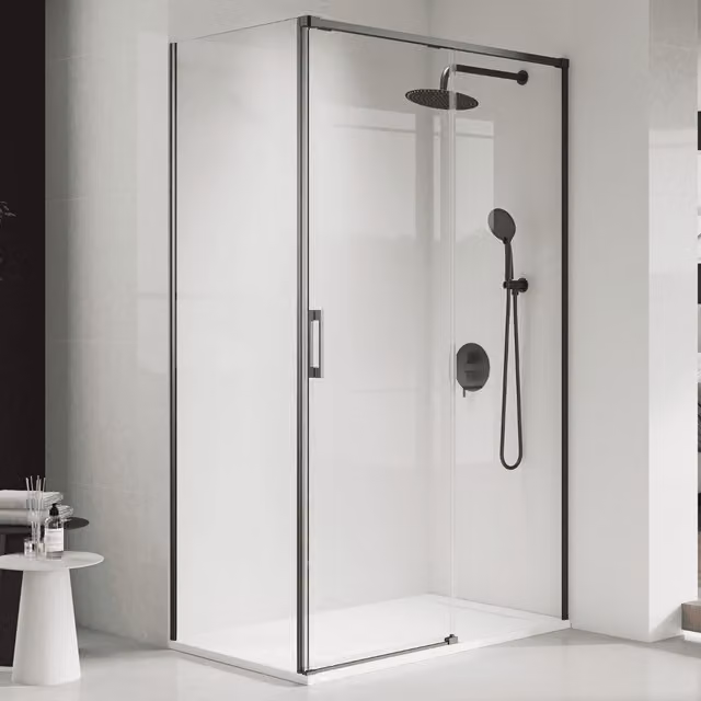 Mampara de ducha rectangular corredera BAÑO TOTAL transparente con perfil gun metal An/P/Al: 120 x 80 x 195 cm