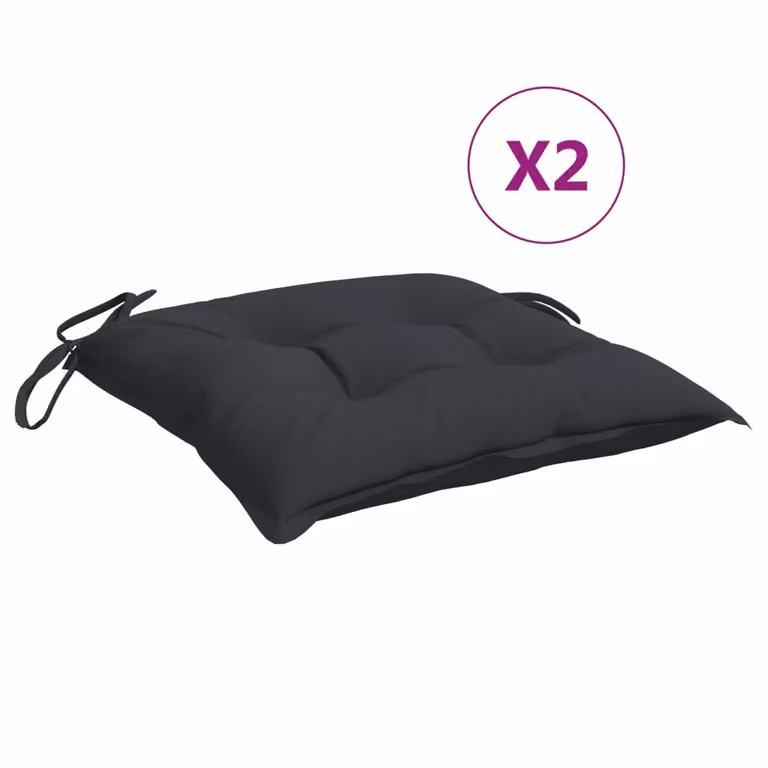 Set de 2 cojines cuadrados para silla de jardín vidaXL en tela Oxford negra, An/An/Al: 40 x 40 x 7 cm