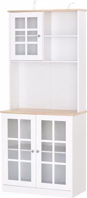 Armario de cocina HOMCOM blanco con puertas de vidrio y estantes, An/P/Al: 80 x 37 x 183 cm