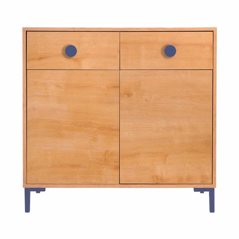 Cómoda de 2 puertas y 2 cajones RNT by Really Nice Things en color roble y azul para habitación infantil