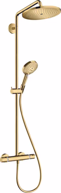 Columna de ducha Hansgrohe Croma Select S 280 con termostato, rociador de lluvia y mano de ducha en color oro
