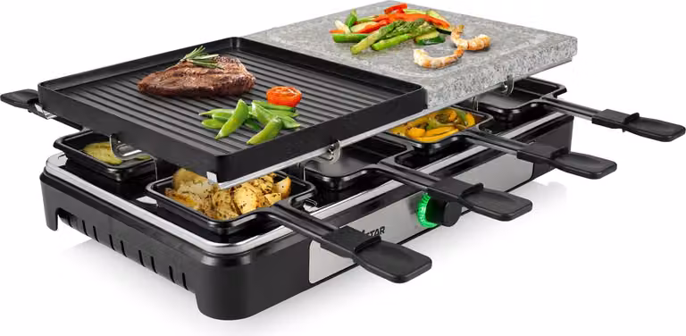 Plancha Tristar RA-2747 de metal color negro para 8 personas con dial de control y termostato ajustable, An/P/Al: 21 x 23 x 2,3 cm