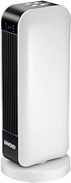 Calefactor de cerámica Unold 86430 con mando a distancia, temporizador y protección contra sobrecalentamiento, 2000 W, Blanco y Negro