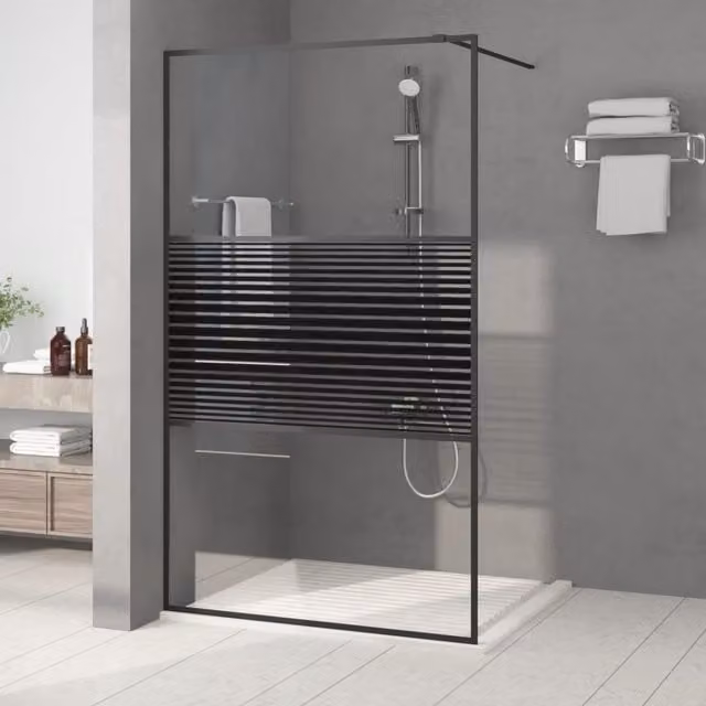 Mampara de ducha fija de vidrio templado transparente y negro VIDAXL An/P/Al: 115 x 5 x 195 cm
