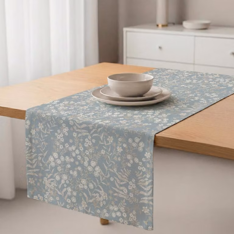 Camino de mesa floral Naf Naf azul de algodón An/P: 50 x 150 cm
