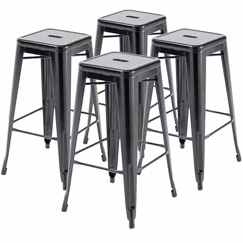 Lote de 4 taburetes de acero Oviala en color negro mate para jardín e interior