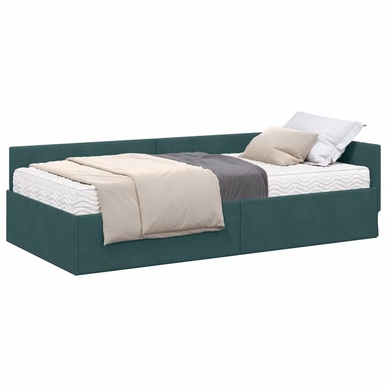Estructura de cama de esquina con 2 colchones de terciopelo vidaXL en verde