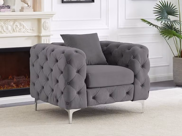 Sillón Chesterfield Edwina de Vente-Unique en terciopelo gris antracita