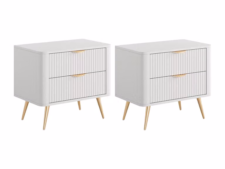 Set de 2 mesitas de noche con 2 cajones ELONARIA en blanco y dorado