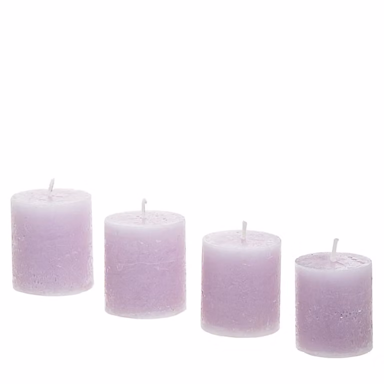 Lote de 4 velas cilíndricas de cera Sia Deco en color morado para mesa, An/P/Al: 4,5 x 4,5 x 13 cm