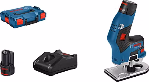 Fresadora de cantos a batería Bosch Professional GKF 12V-8 con 2 baterías de 3,0 Ah y cargador rápido en color azul y multicolor