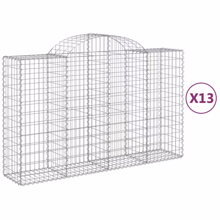 Set de 13 cestas gaviones Syfax de hierro galvanizado en color gris y plata con forma de arco, An/P/Al: 200 x 50 x 140 cm