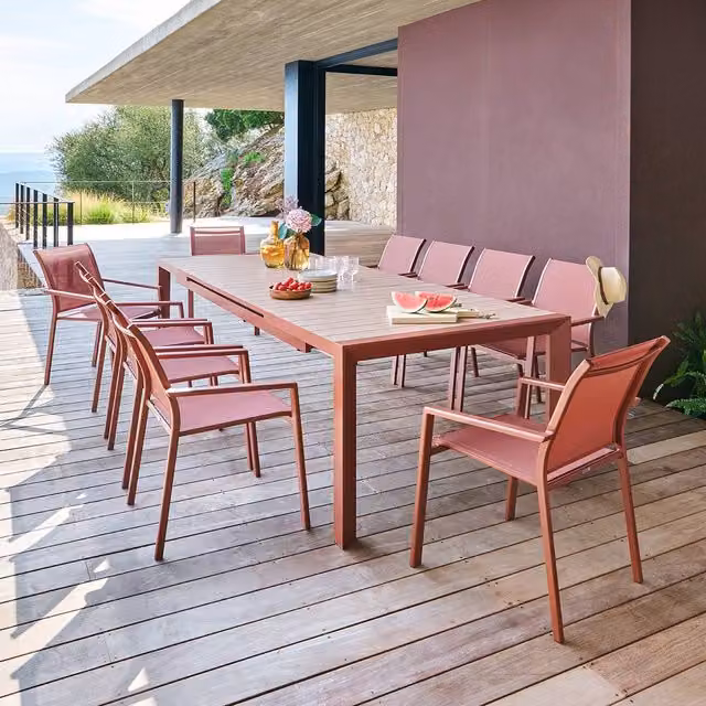 Mesa de comedor de jardín extensible Evora de Hesperide en aluminio color caoba marrón An/P/Al: 214 x 110 x 77 cm