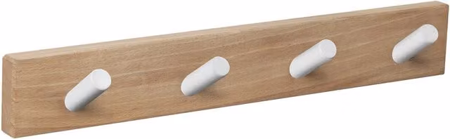 Percha de pared Nesu con 4 colgadores de madera y zamak en color blanco