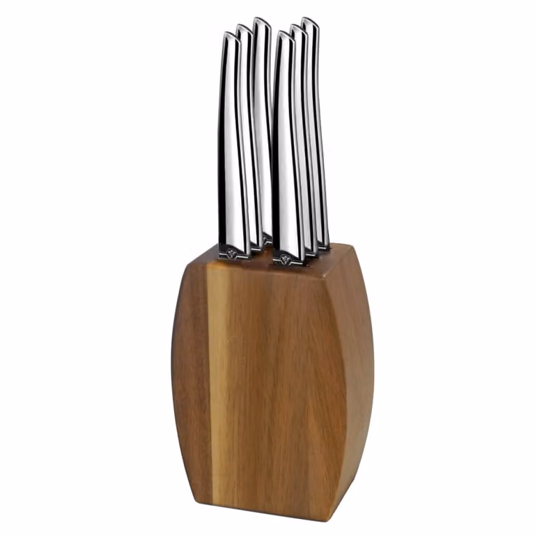 Set de 6 cuchillos para carne Lou Laguiole de acero inoxidable con bloque de madera en color marrón y plata