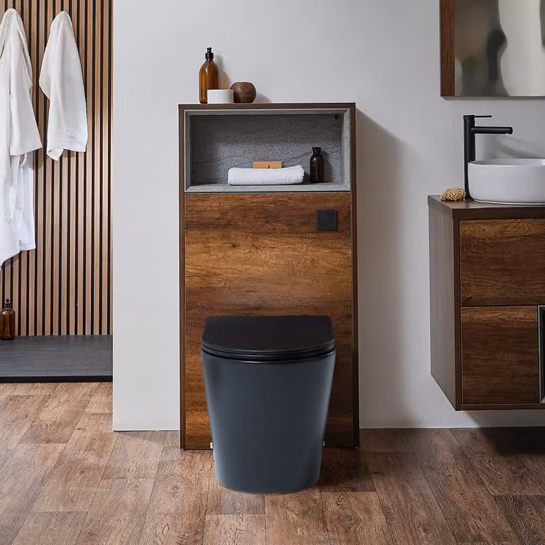 Mueble de WC Completo Hudson Reed Elements con Inodoro Adosado de Cerámica, Color Grafito y Roble Oscuro, An/P/Al: 60 x 54 x 40 cm