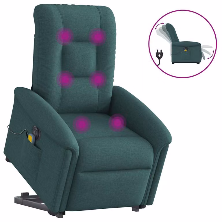 Sillón de masaje eléctrico reclinable y elevable vidaXL en tela verde oscuro con reposabrazos