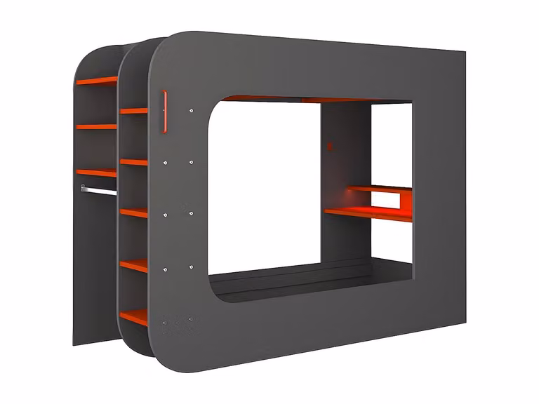 Litera elevada gamer Warrior con escritorio, compartimentos laterales, iluminación LED y puerto de carga USB, antracita y rojo, 90 x 200 cm