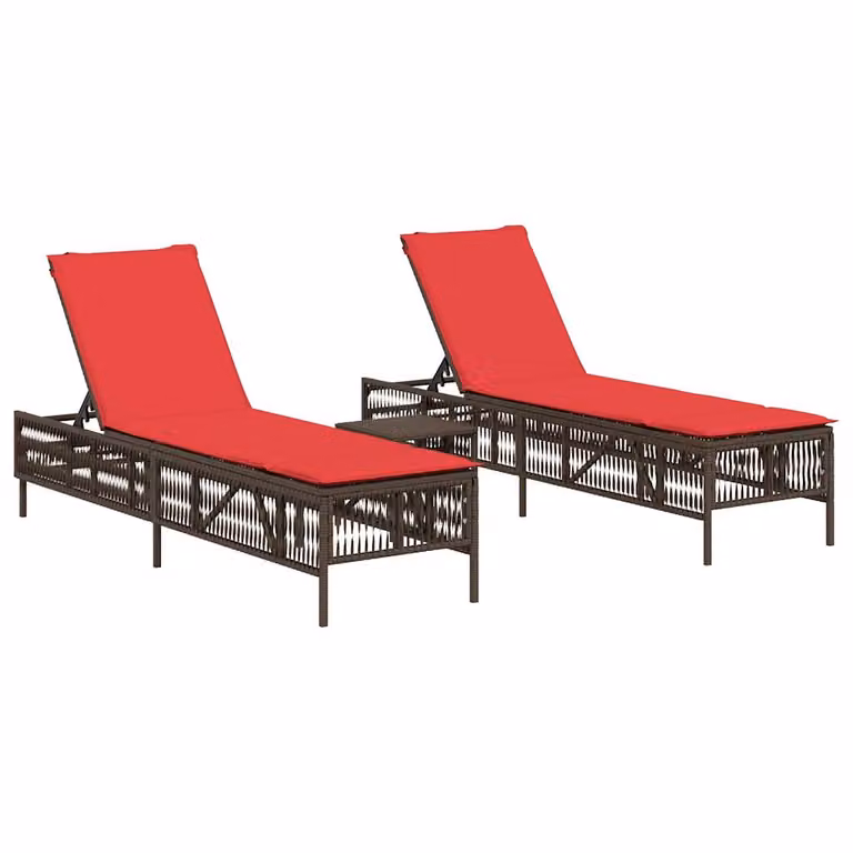Set de 2 tumbonas con mesa vidaXL en poliratán marrón para jardín