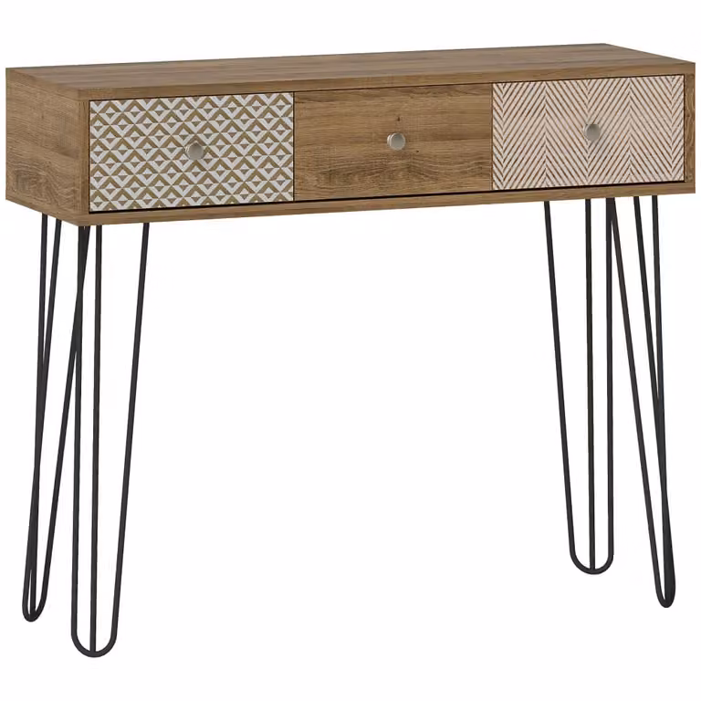 Mesa consola moderna Homcom de madera y metal en color marrón roble, An/P/Al: 90 x 30 x 75 cm