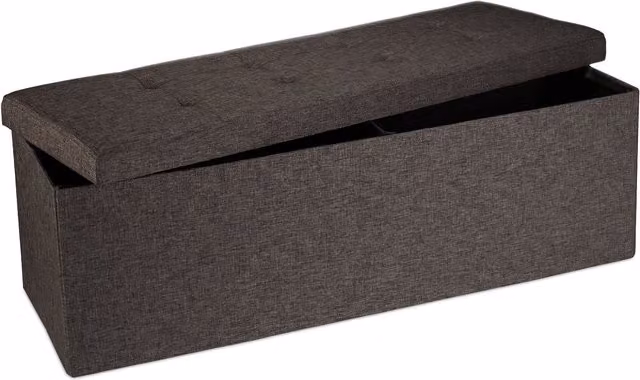 Banco arcón plegable de lino Relaxdays con almacenaje, color marrón, An/P/Al: 114 x 38 x 38 cm