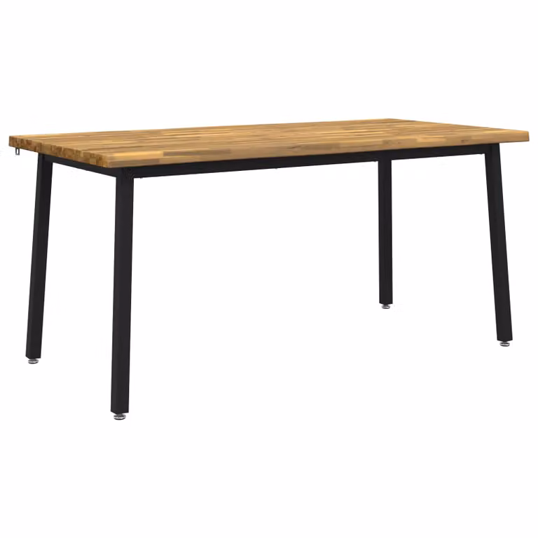 Mesa de comedor vidaXL de madera de acacia con borde natural, color blanco y marrón, An/P/Al: 160 x 90 x 75 cm