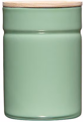 Bote de almacenamiento de esmalte RIESS con tapa de madera de fresno, color verde, 525 ml