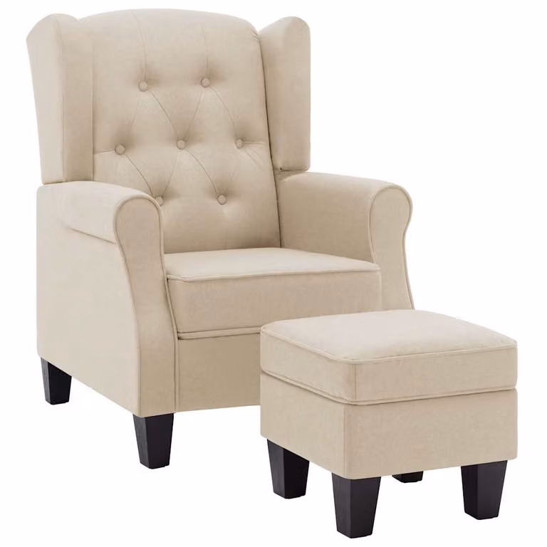 Sillón moderno con reposapiés integrado vidaXL en color beige y tela con estructura de madera sólida