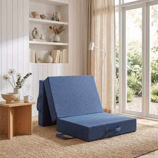 Sofá cama plegable vidaXL azul de tela y espuma An/P/Al: 75 x 67 x 45 cm