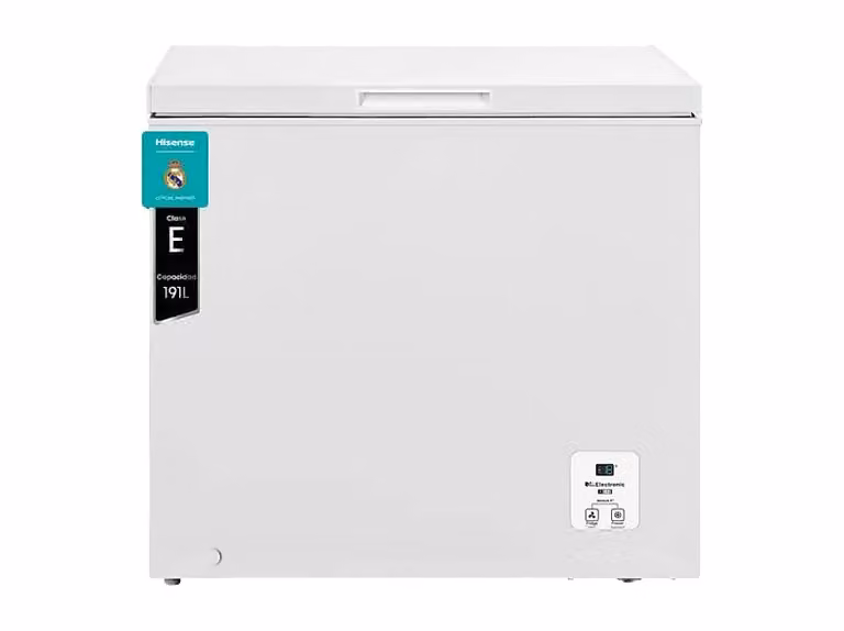 Congelador horizontal Hisense FT247D4AWYLE de 191 l en color blanco con función de congelación rápida y luz interior LED