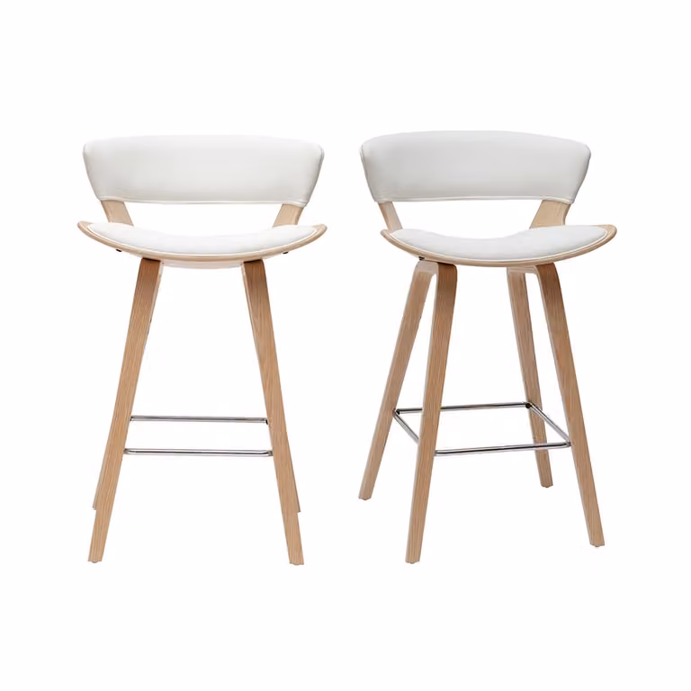 Set de 2 taburetes de bar Syrah Miliboo en color blanco y madera de roble con diseño moderno