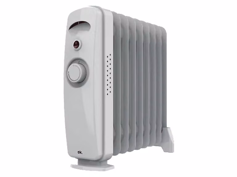 Radiador de aceite OK de 1000W con 9 módulos y termostato en color blanco para hasta 15 m²