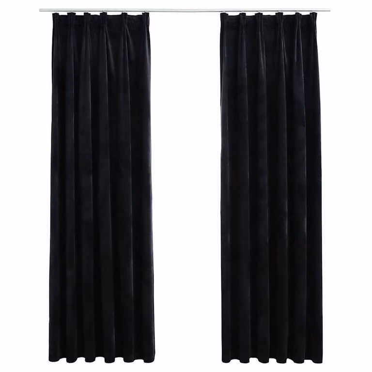 Set de 2 cortinas opacas de terciopelo vidaXL en color negro con ganchos, An/Al: 140 x 225 cm
