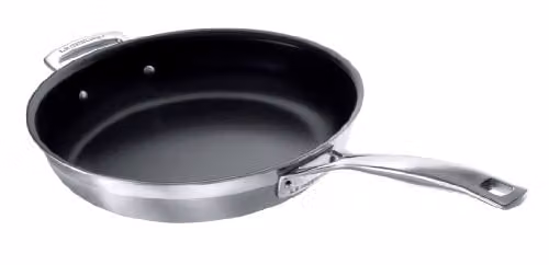 Sartén antiadherente Le Creuset de acero inoxidable y aluminio con borde vertedor en color gris y negro, Diámetro: 28 cm
