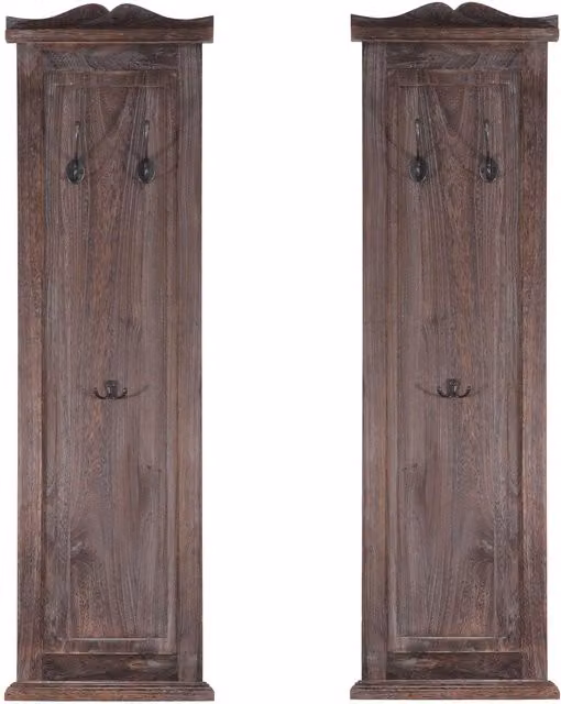 Lote de 2 percheros de pared Hegele T33 con ganchos de madera en color marrón estilo shabby chic, An/P/Al: 109 x 28 x 4 cm